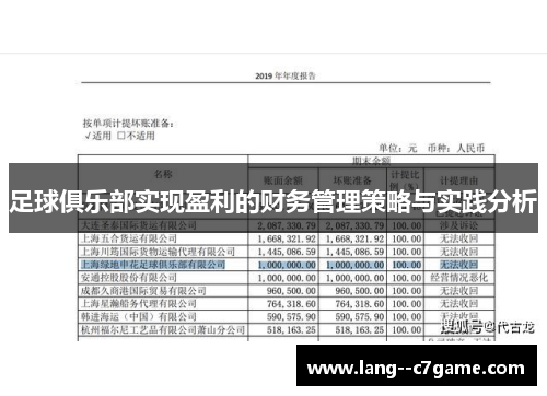 足球俱乐部实现盈利的财务管理策略与实践分析